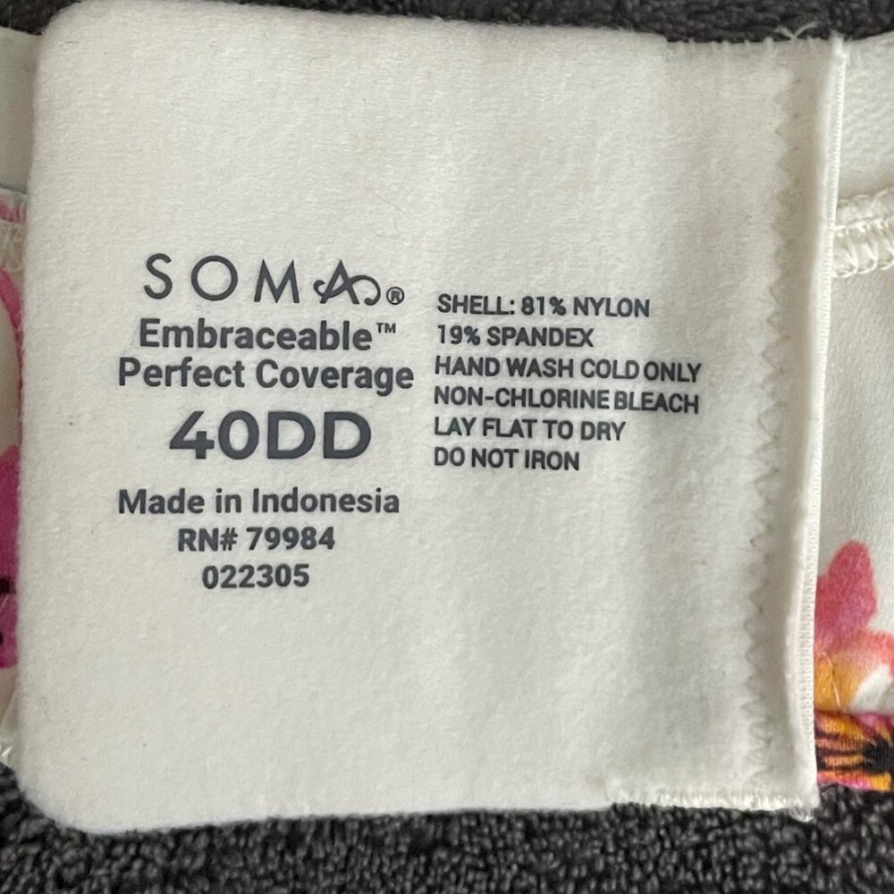 Soma Floral Underwire Bra With Adjustable Straps & Back Closure Size 40DD - Picture 7 of 7